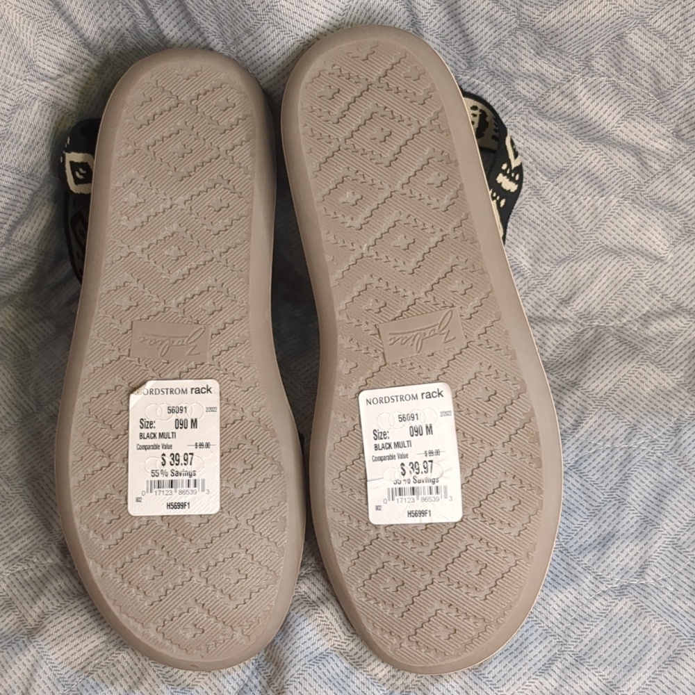 Nordstrom Black and Cream Strap Sandals with Patterned Ankle Band - Picture 7 of 16